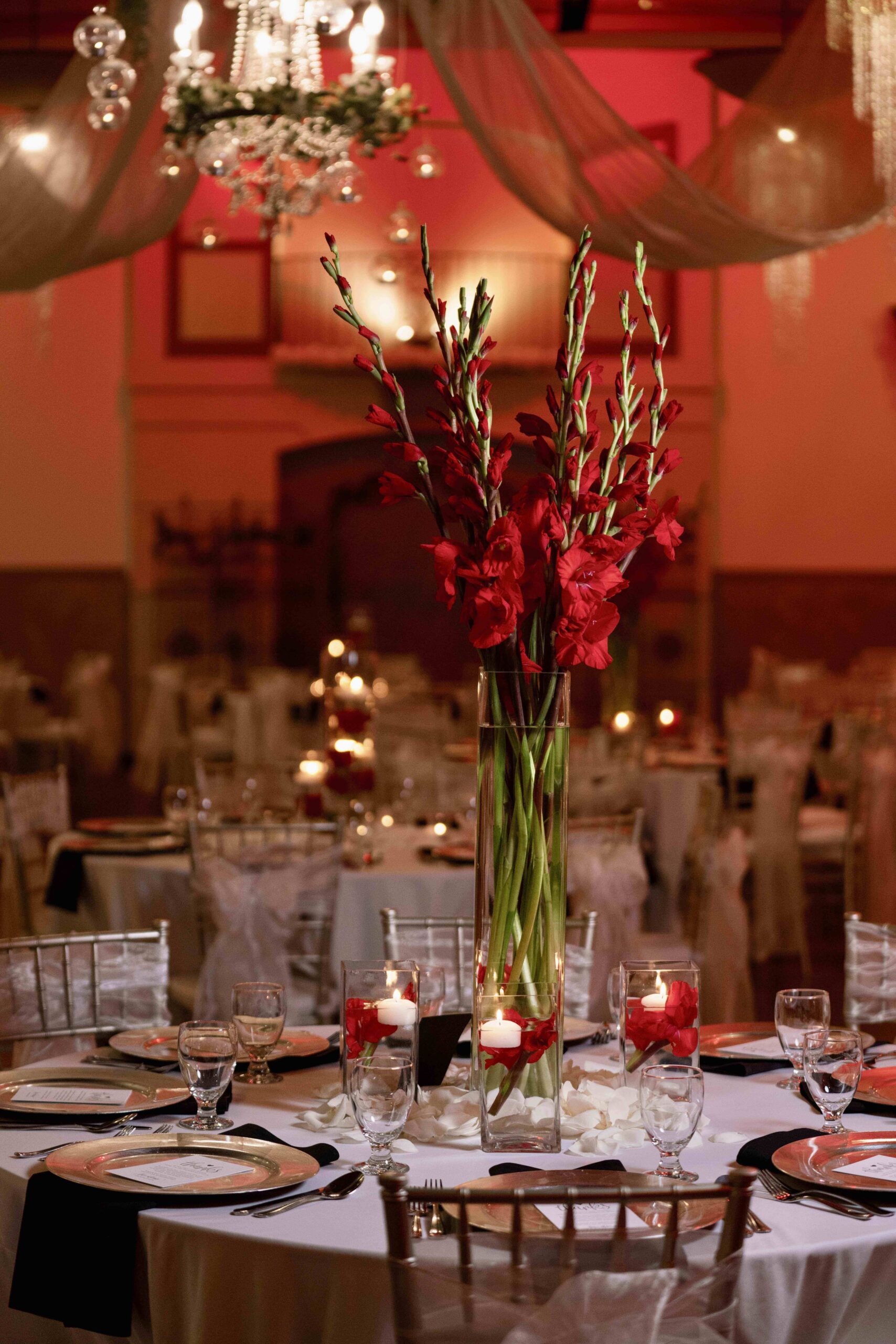 Red lighting at Denver wedding venue